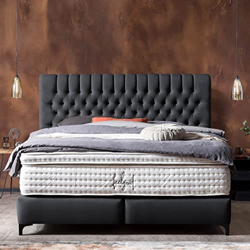 BettCo Chester Velours Boxspringbett 180x200 Dunkelgrau