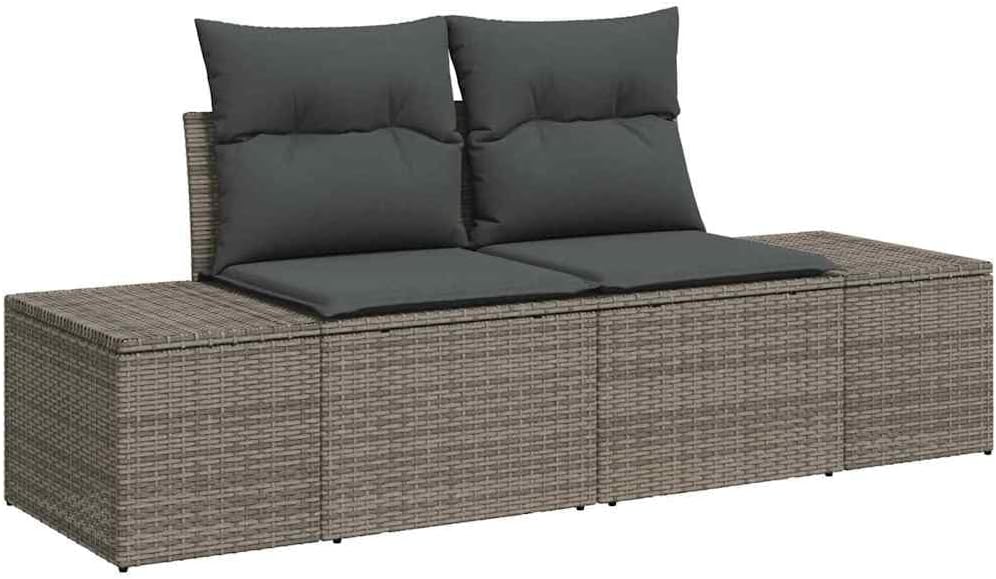 GFMGUEMV Gartenmöbel Set 14-Teilig Poly-Rattan Grau 110 Cm Tisch