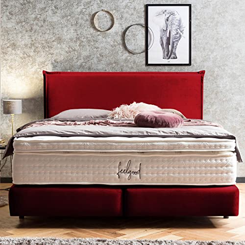 BettCo Boxspringbett London Samt Dunkelgrau 180x200 cm Ohne Topper 7-Zonen Taschenfederkern