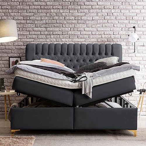 Bettco Boxspringbett Mit Bettkasten Dunkelgrau 140x200 Cm Ohne Topper