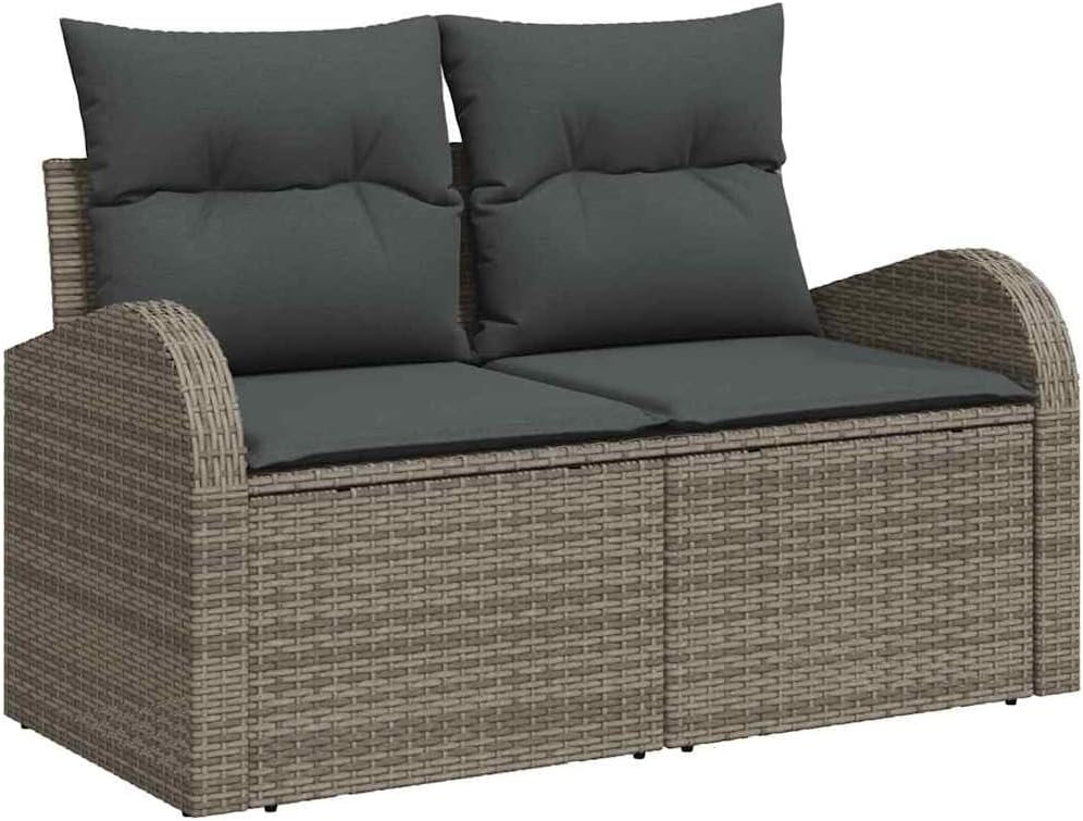 GFMGUEMV Modulares Rattan Sofa-Set 14-teilig Grau Mit Höhenverstellbarem Tisch