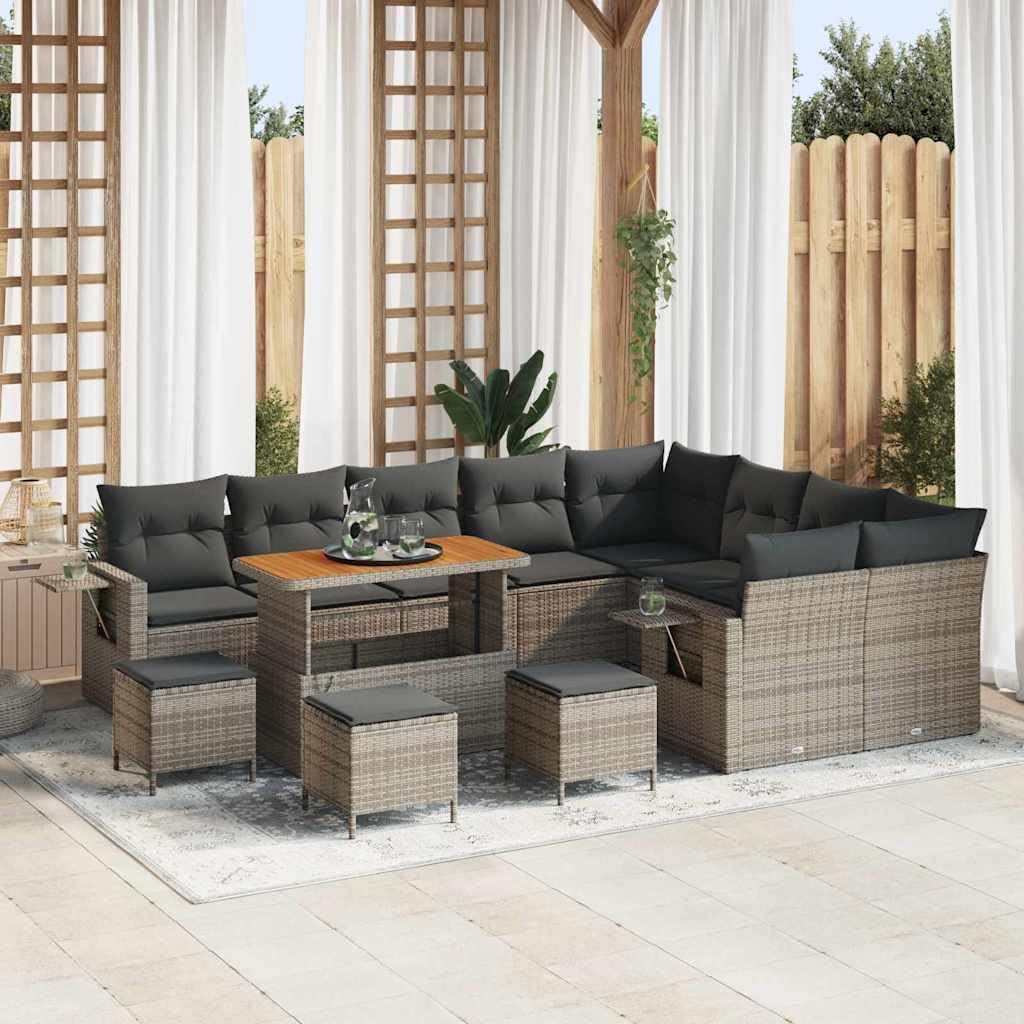 GFMGUEMV Poly-Rattan Gartenmöbel Set 13-Teilig Grau/Dunkelgrau 110 cm