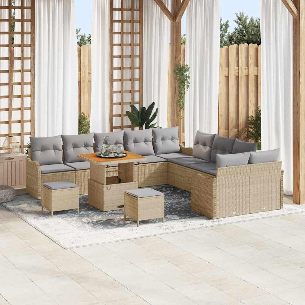 GFMGUEMV Poly Rattan Garten-Sofa-Set 13-Tlg. Beige & Hellgrau 80 cm