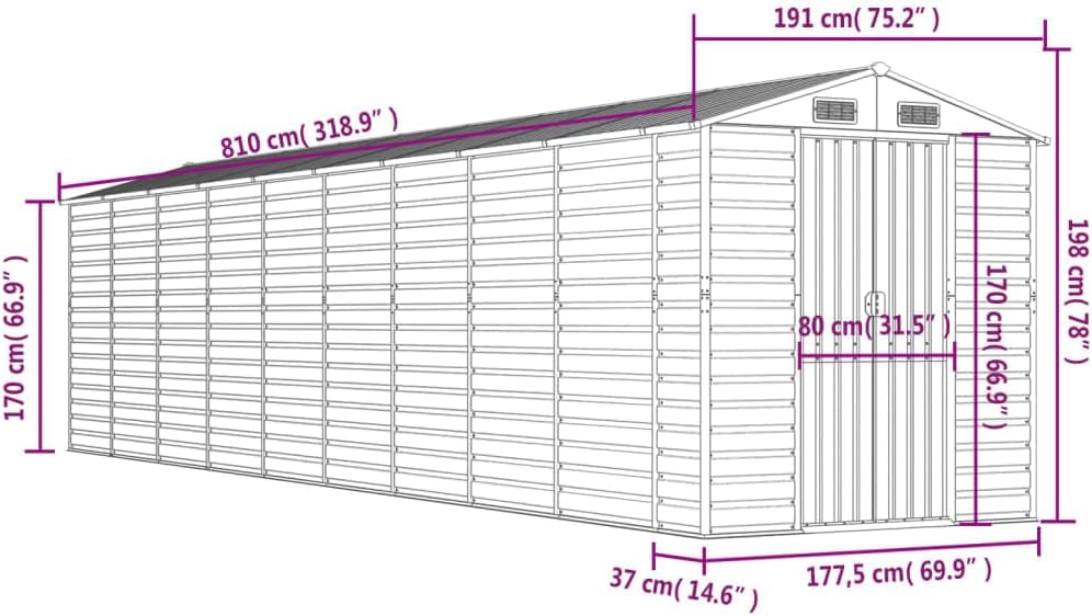 Boltkex Gerätehaus Hellgrau 191x810x198 cm Verzinkter Stahl