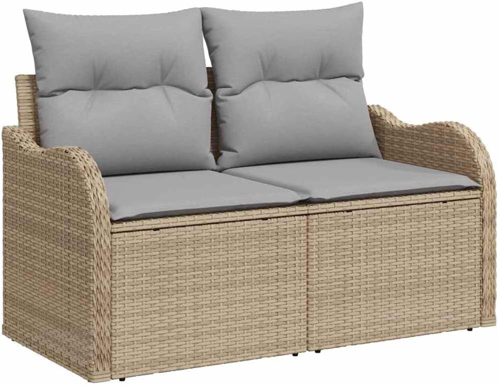GFMGUEMV Poly Rattan Garten-Sofa-Set 13-Tlg. Beige & Hellgrau 80 cm