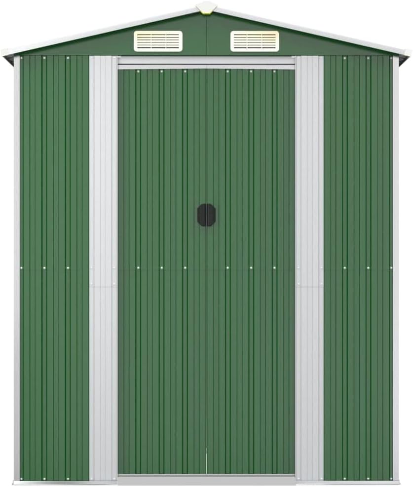 Kaloriko Geräteschuppen Grün Verzinkter Stahl 192x606x223 cm Doppelte Schiebetüren