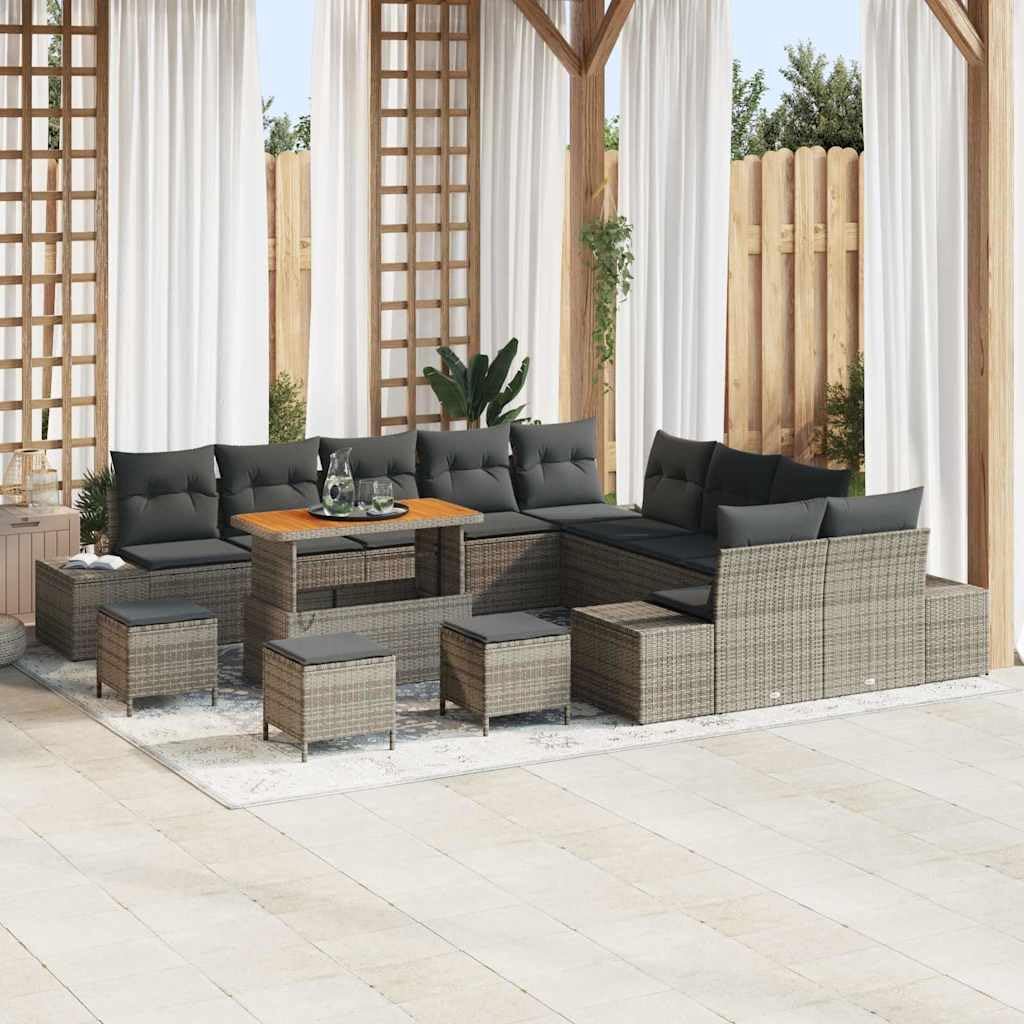 GFMGUEMV Gartenmöbel Set 14-Teilig Poly-Rattan Grau 110 Cm Tisch