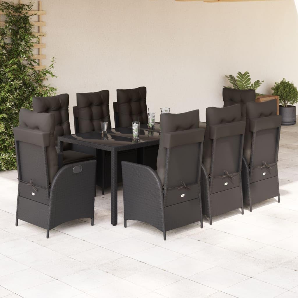 GFMGUEMV Poly Rattan Garten-Essgruppe 9-Tlg. Schwarz 190 cm