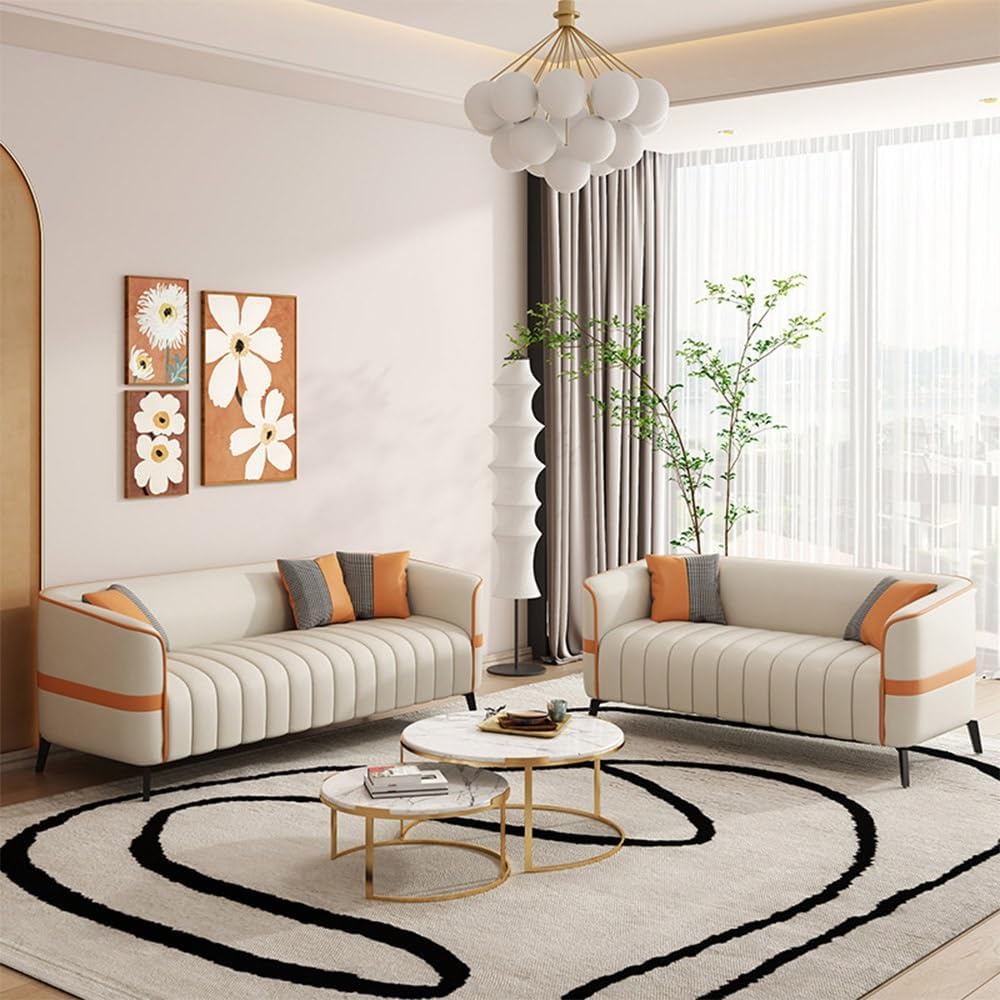 KIBONCY Faux Leather Accent Sofa 128cm Modern Upholstered Couch Metal Legs