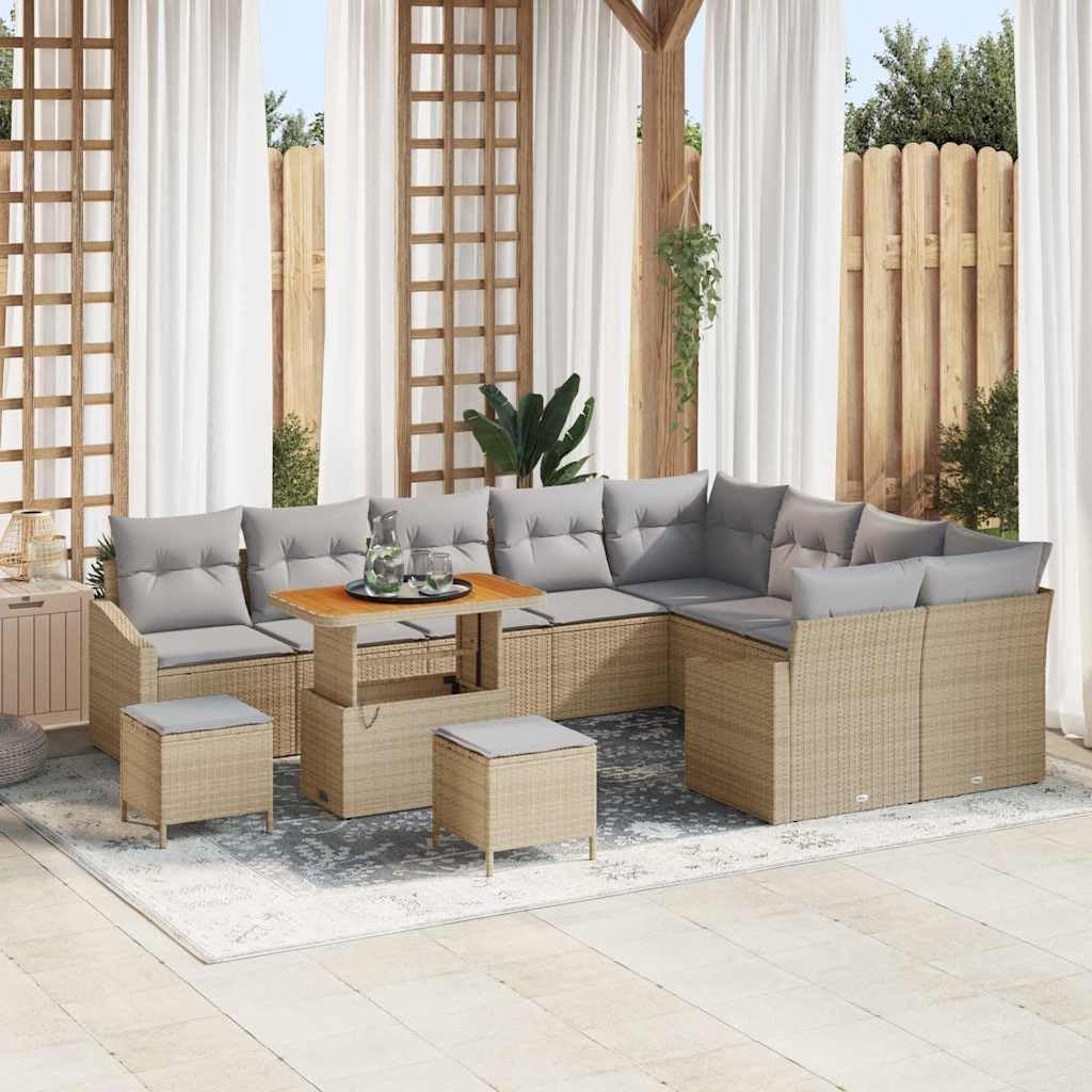 GFMGUEMV Gartensofa-Set 12-teilig Beige Poly-Rattan Stahl