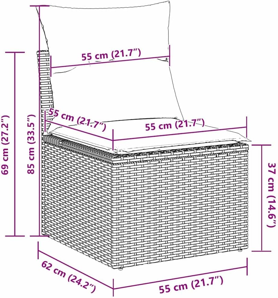 GFMGUEMV Modulares Rattan Sofa-Set 14-teilig Grau Mit Höhenverstellbarem Tisch