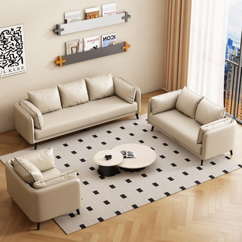 KIBONCY 3-Sitzer Kunstledersofa 80 cm Blau