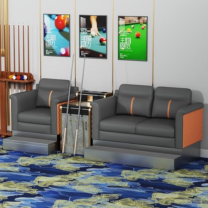 KIBONCY 3-Sitzer PU-Leder Billard Zuschauersofa Modulares Set Mehrfarbig