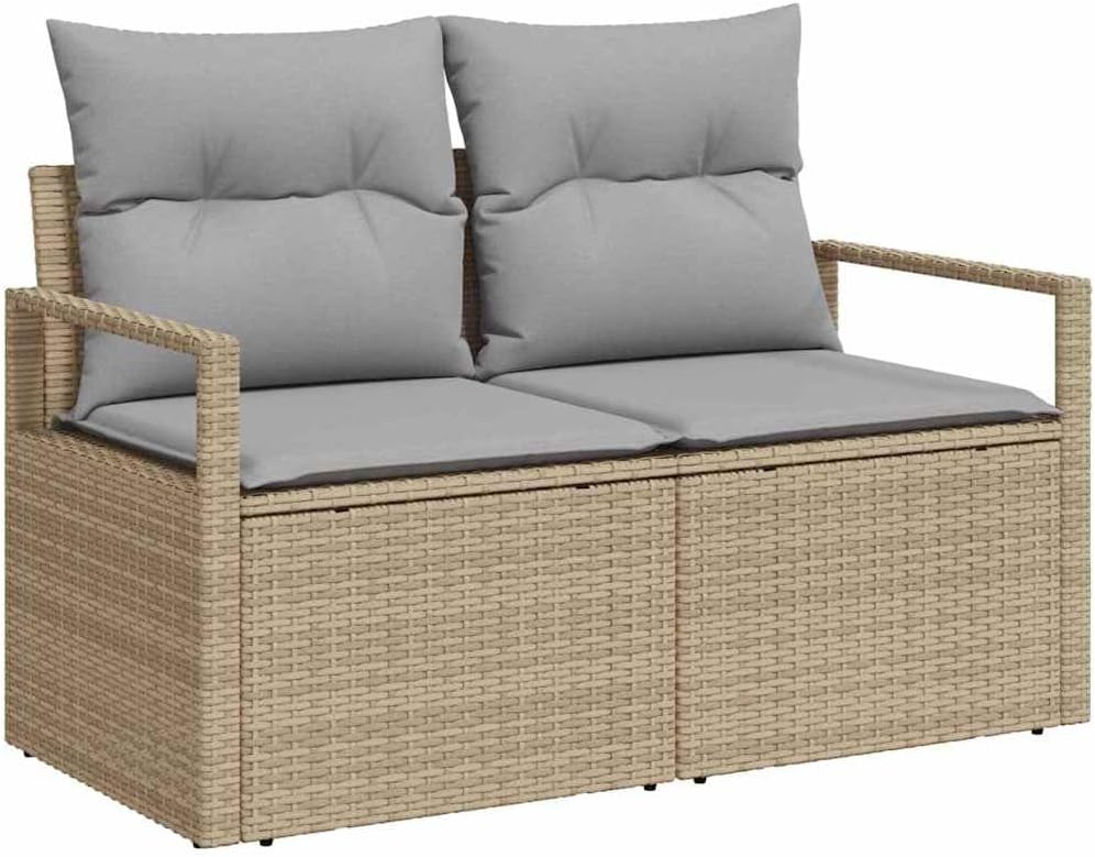 GFMGUEMV 13-Teiliges Gartensofa-Set Poly-Rattan Beige Hellgrau