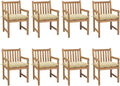 HGNFREF Massivholz Gartenstühle Set 8 Stk. mit Cremeweißen Kissen 58x90x60 Cm