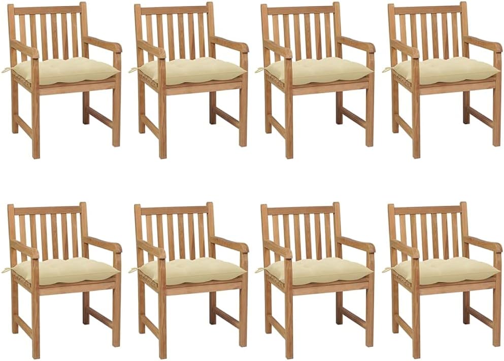 HGNFREF Massivholz Gartenstühle Set 8 Stk. mit Cremeweißen Kissen 58x90x60 Cm