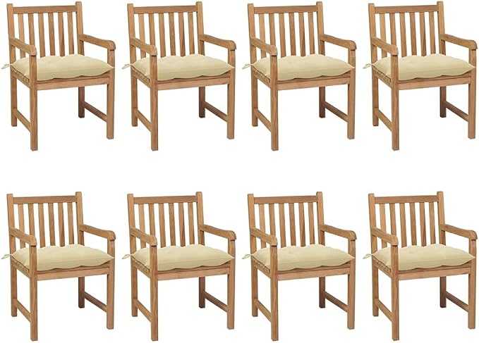 HGNFREF Massivholz Gartenstühle Set 8 Stk. mit Cremeweißen Kissen 58x90x60 Cm
