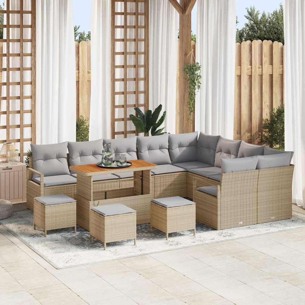 GFMGUEMV 13-Teiliges Gartensofa-Set Poly-Rattan Beige Hellgrau