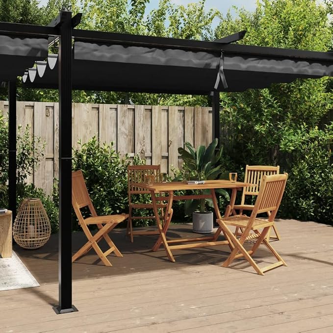Kaloriko Gartenpavillon Aluminium Ausziehbares Dach Anthrazit 3x6 M