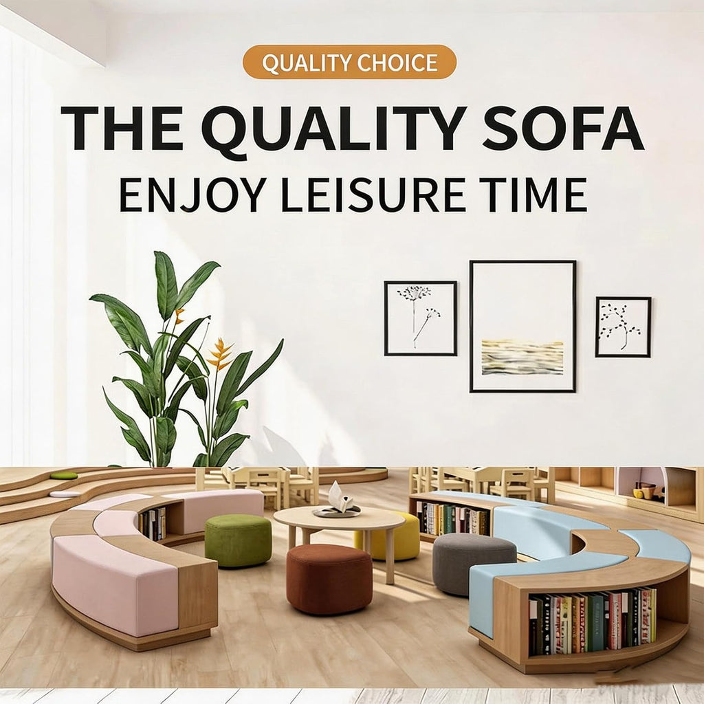 KIBONCY Gebogenes Rundes Bücherregal Bankett-Sofa 4x2m Bunt