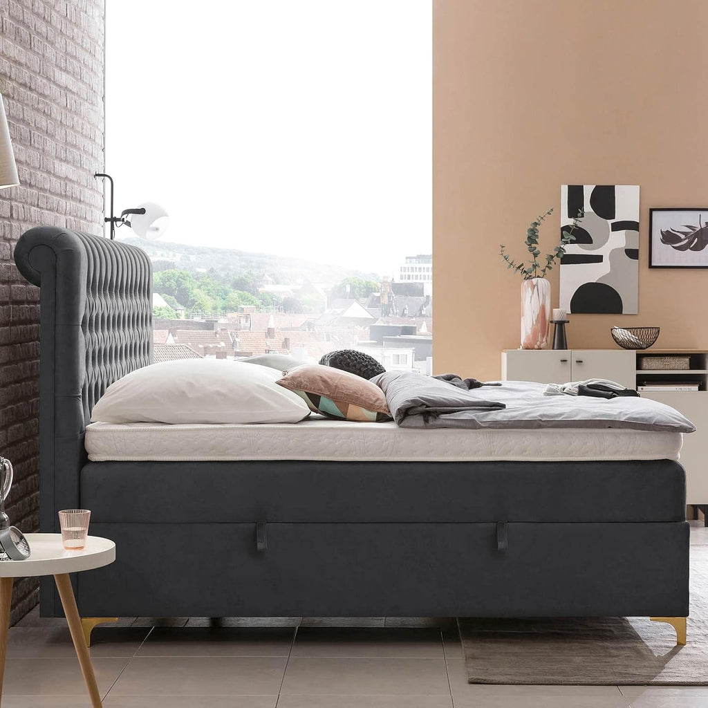 Bettco Boxspringbett Mit Bettkasten Dunkelgrau 140x200 Cm Ohne Topper