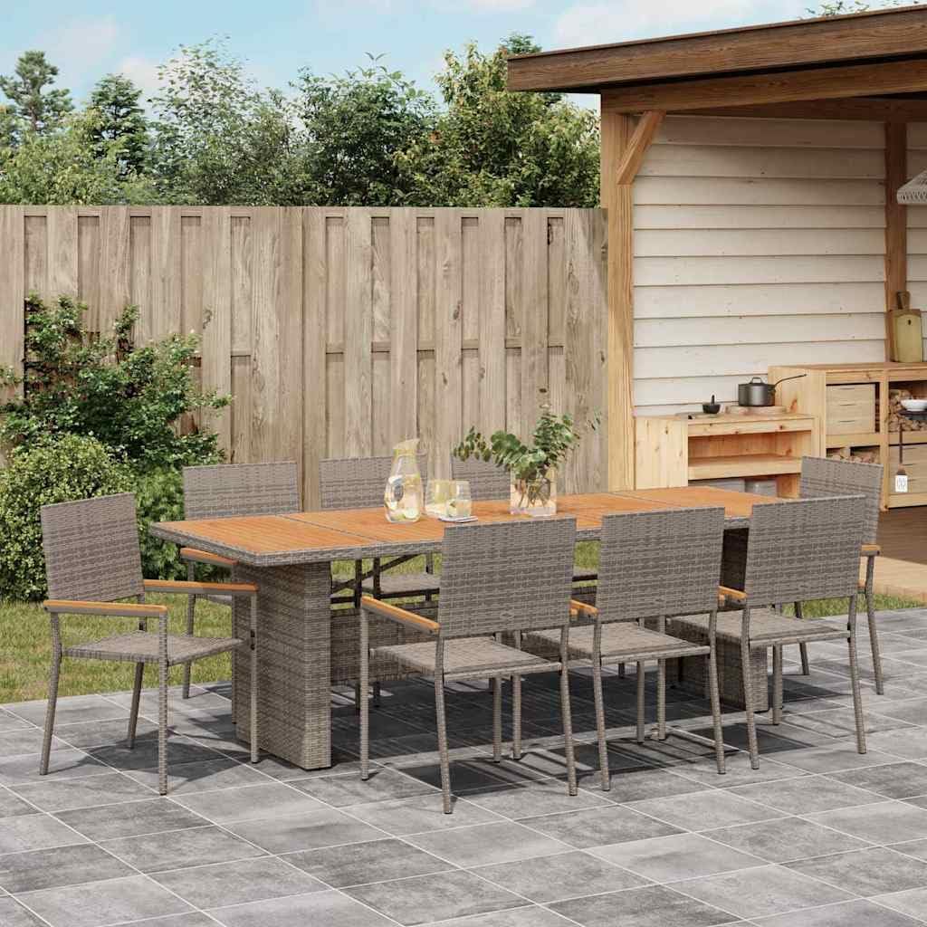GFMGUEMV Gartenmöbel Set Grau Poly-Rattan 9-teilig