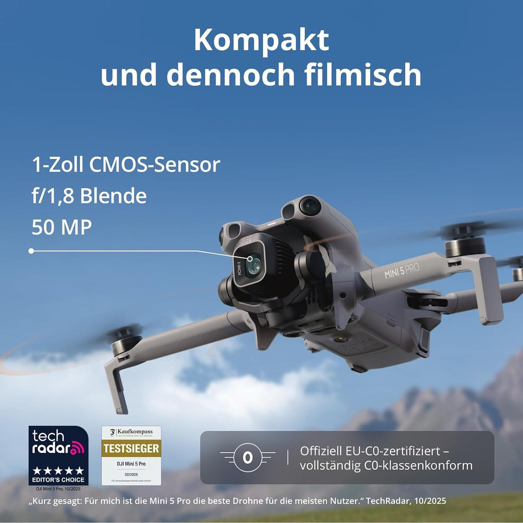 DJI Mini 5 Pro Fly More Combo Mit DJI RC 2 Und 1 Jahr Care C0-Zertifiziert 4K-Drohne Für Anfänger 1-Zoll CMOS Hinderniserkennung 225°-Gimbal-Rotation Grau