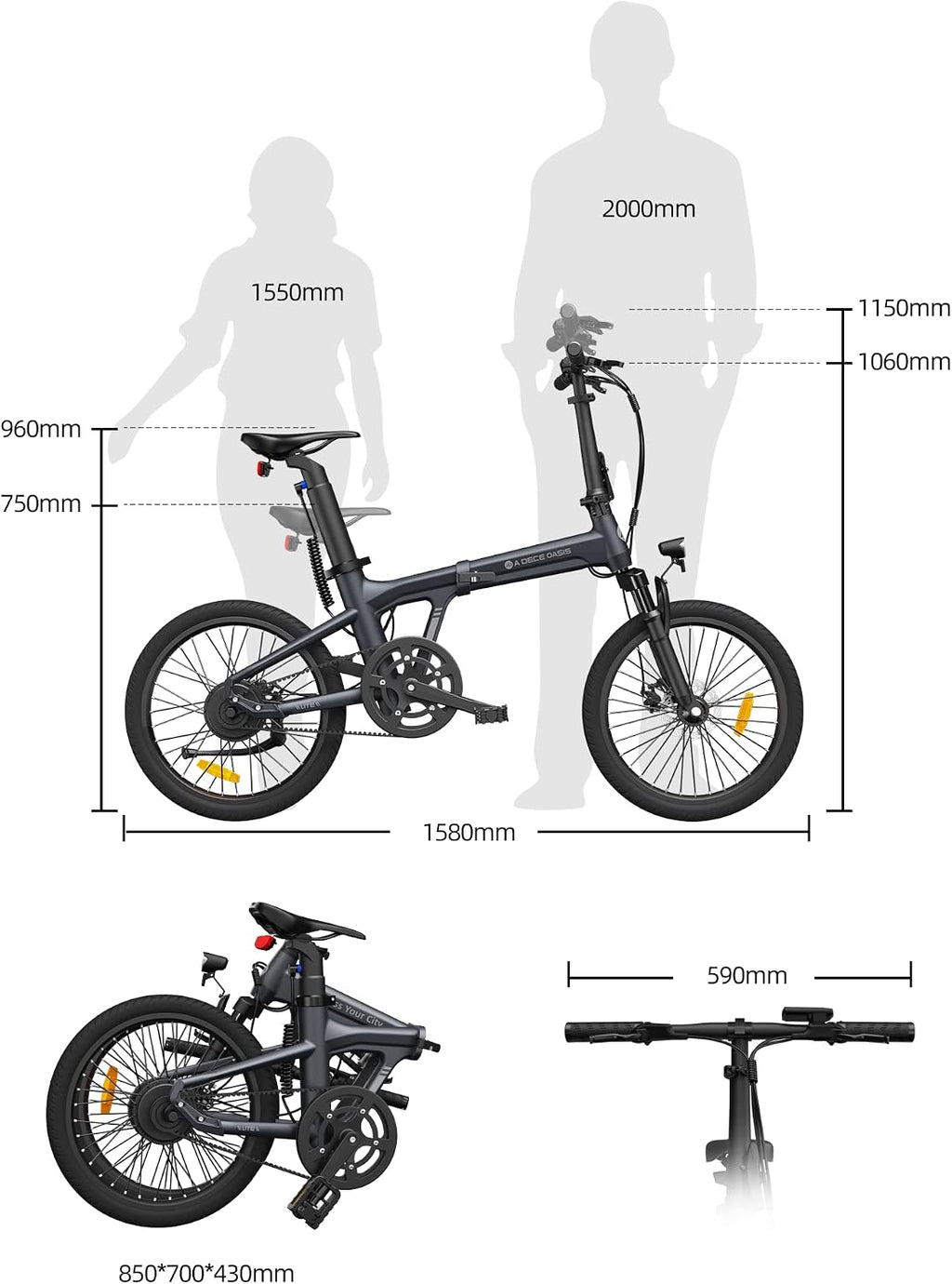 A Dece Oasis Air 20 Pro E-Bike 20 Zoll 250 W Grau
