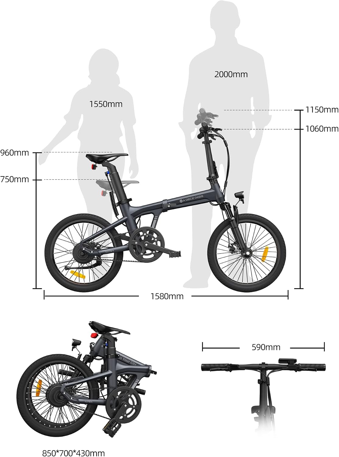 A Dece Oasis Air 20 Pro E-Bike 20 Zoll 250 W Grau