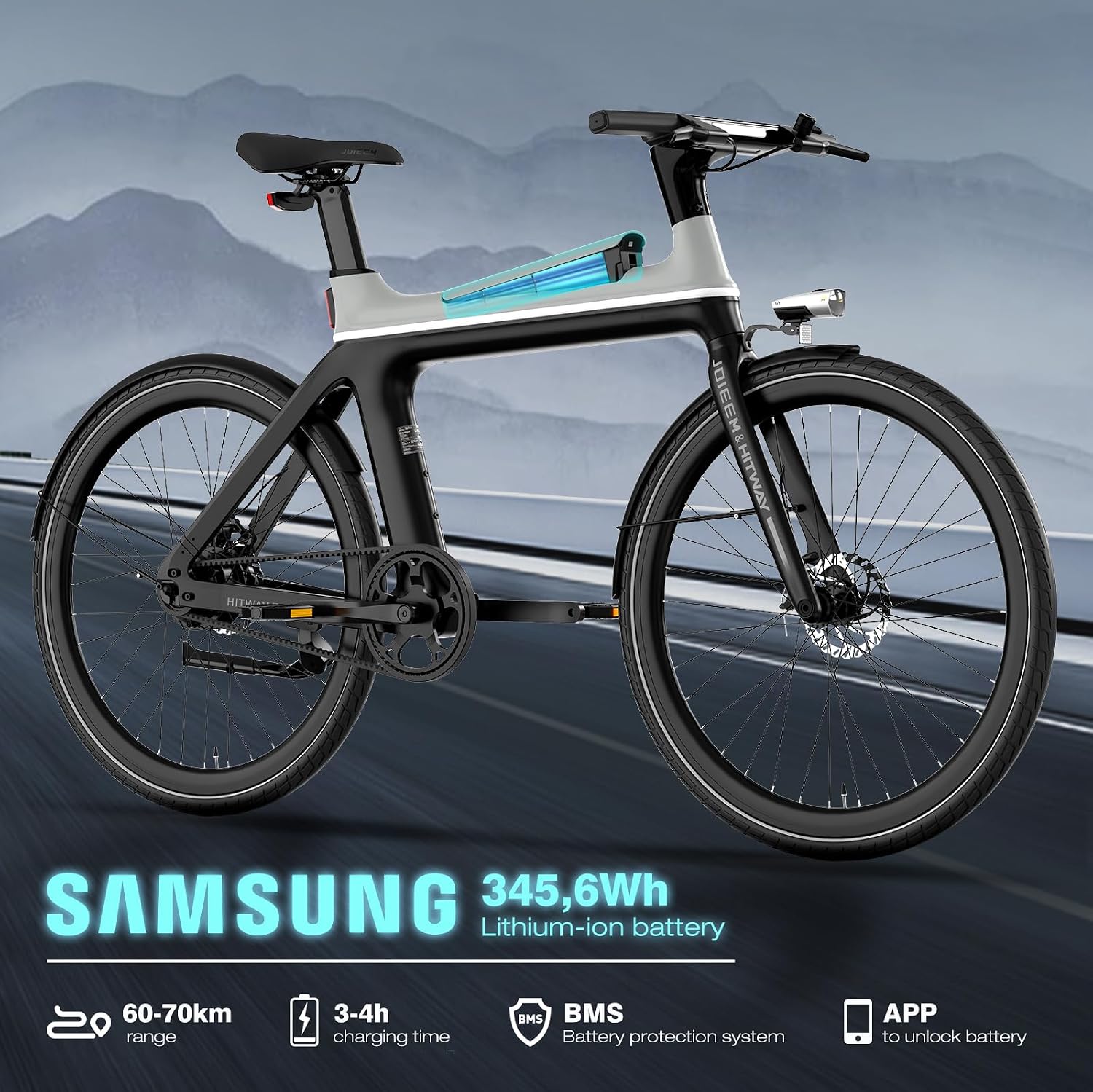 HITWAY EBIKE-X Pedelec 250W 345,6Wh Akku 70km Reichweite Schwarz
