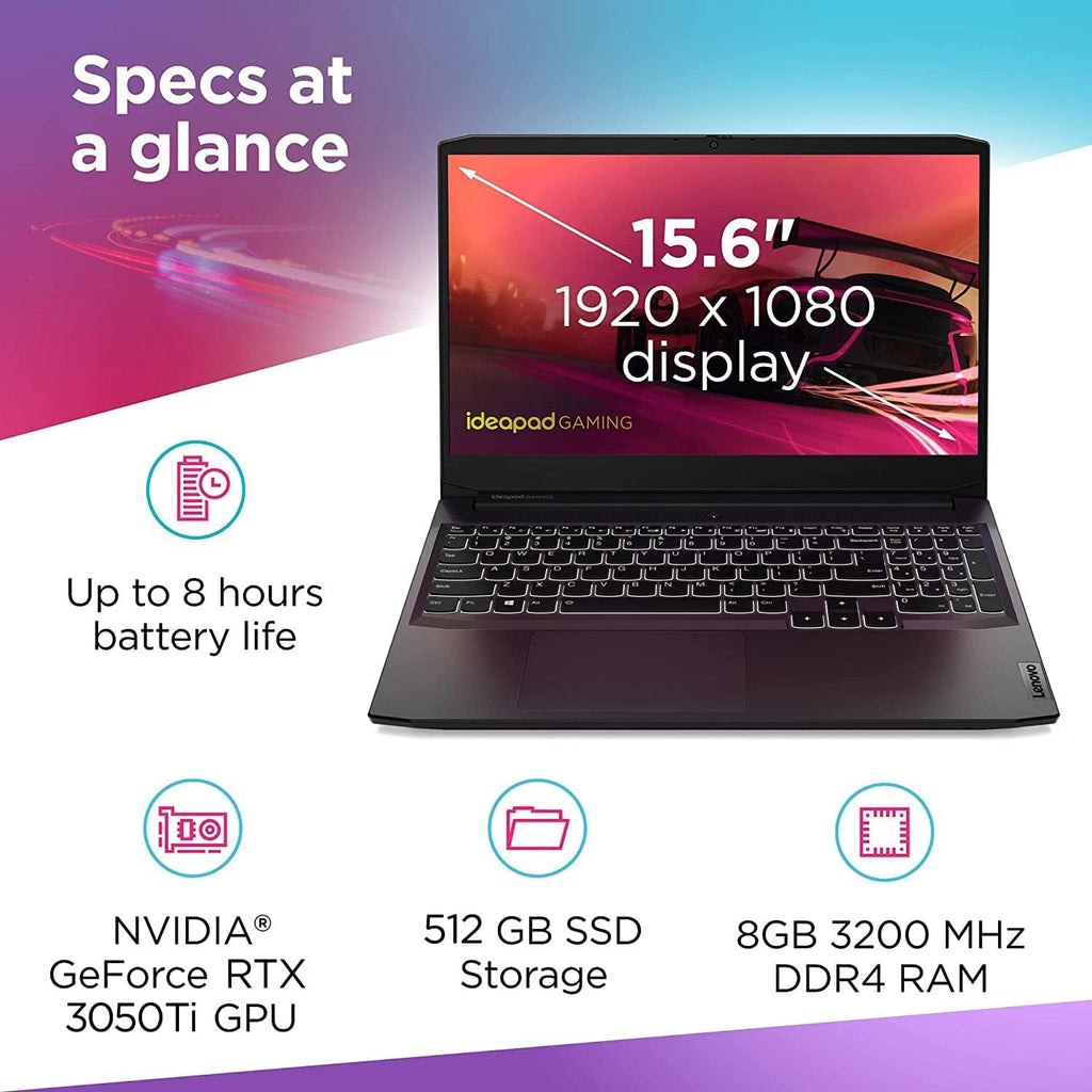 Lenovo IdeaPad Gaming 3 15.6" 120Hz Laptop AMD Ryzen 5-5600H 8GB RAM 512GB SSD RTX 3050 Ti 4GB GDDR6 Shadow Black