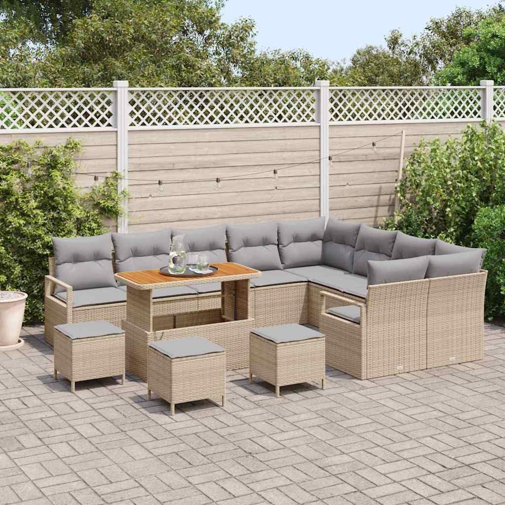 GFMGUEMV 13-Teiliges Gartensofa-Set Poly-Rattan Beige Hellgrau