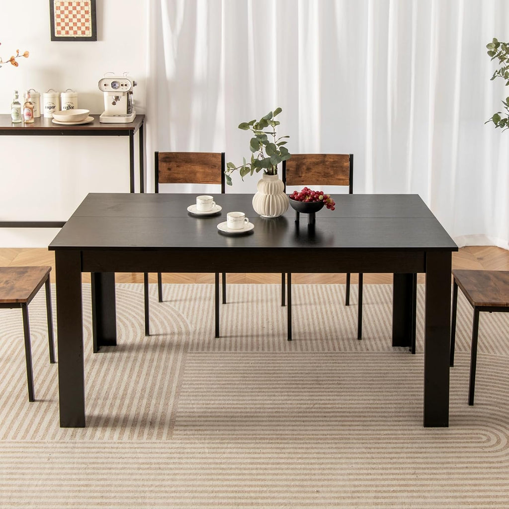 LDAILY Esstisch Aus Mokka-Holz 160x80x76,2cm Schwarz L-Förmige Beine