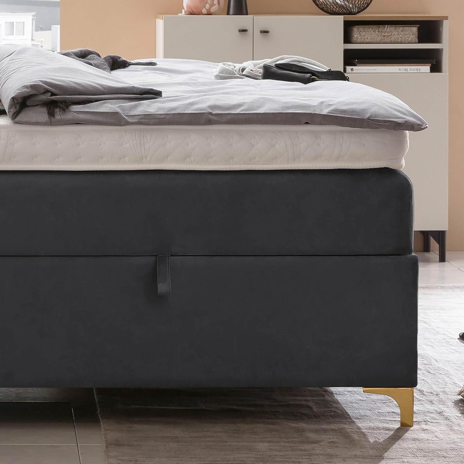 Bettco Boxspringbett Mit Bettkasten Dunkelgrau 140x200 Cm Ohne Topper