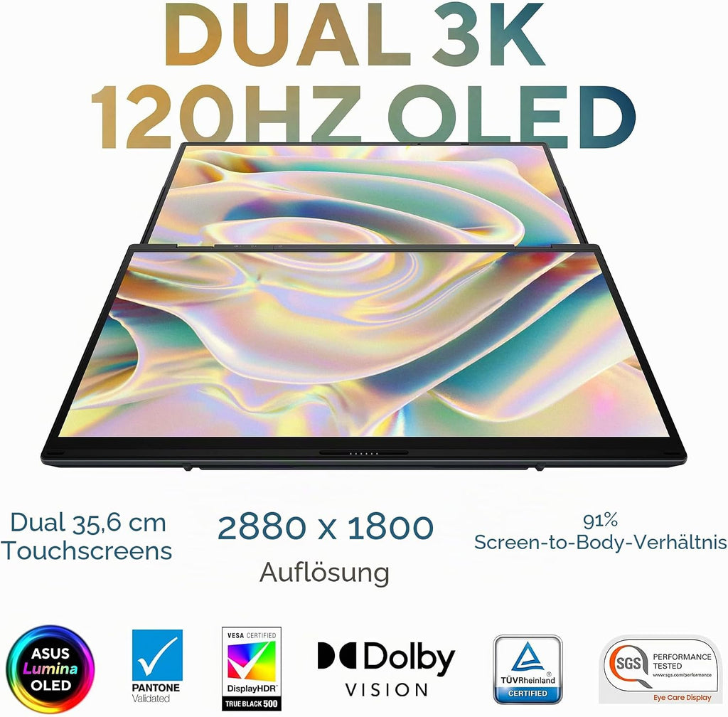 ASUS Zenbook Duo UX8406CA-PS99T 14 Zoll OLED 3K 120Hz Dual Touch Laptop Intel Core Ultra 9 32GB RAM 1TB SSD Grau