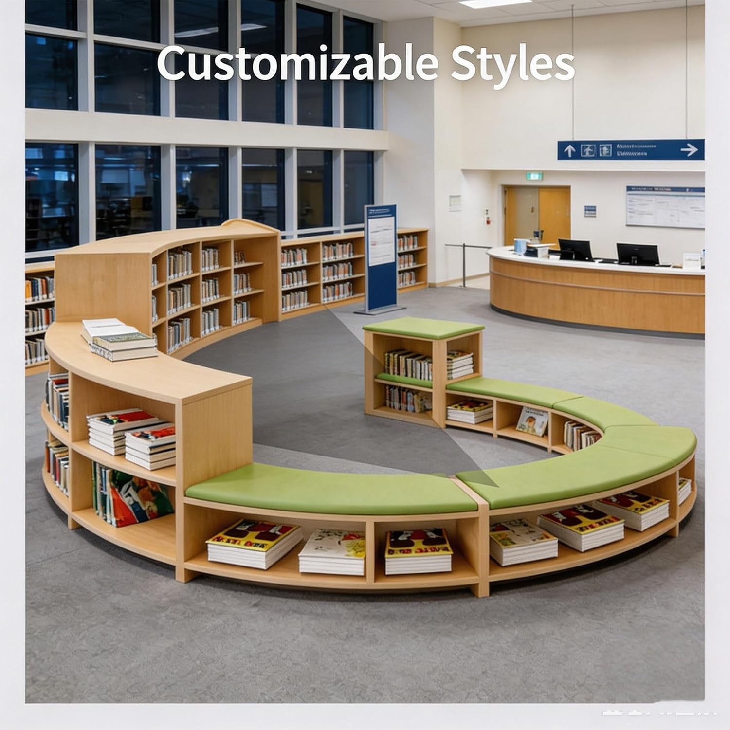 KIBONCY Gebogenes Rundes Bücherregal Bankett-Sofa 4x2m Bunt