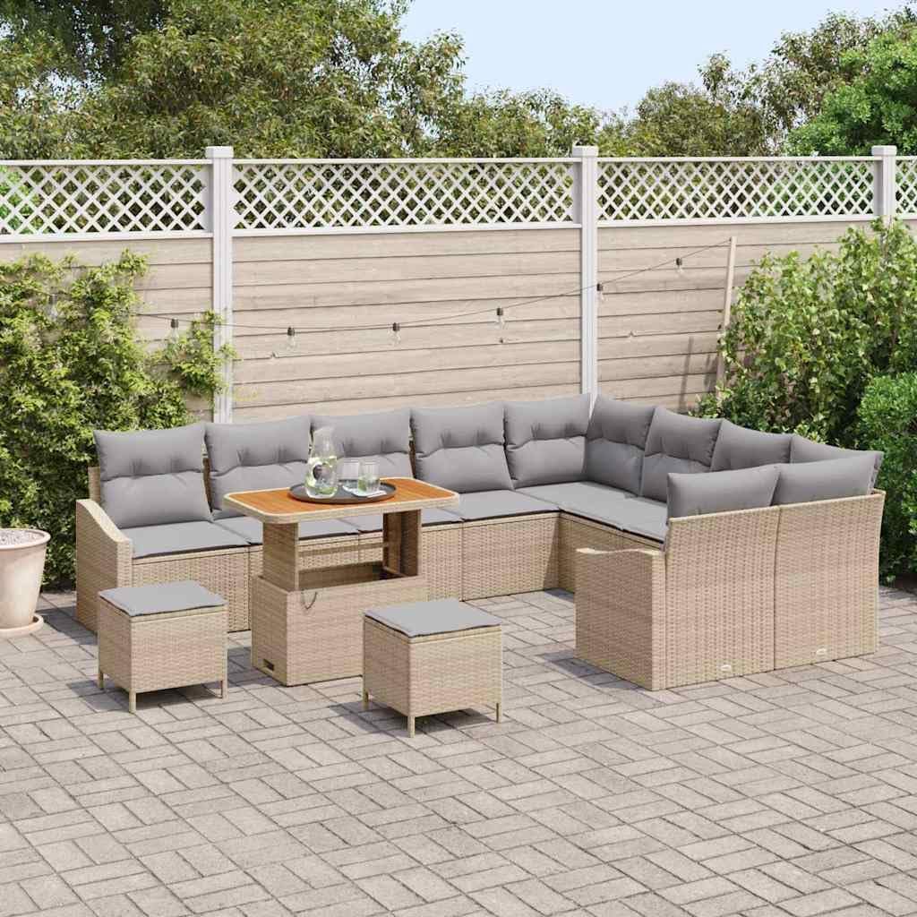 GFMGUEMV Gartensofa-Set 12-teilig Beige Poly-Rattan Stahl