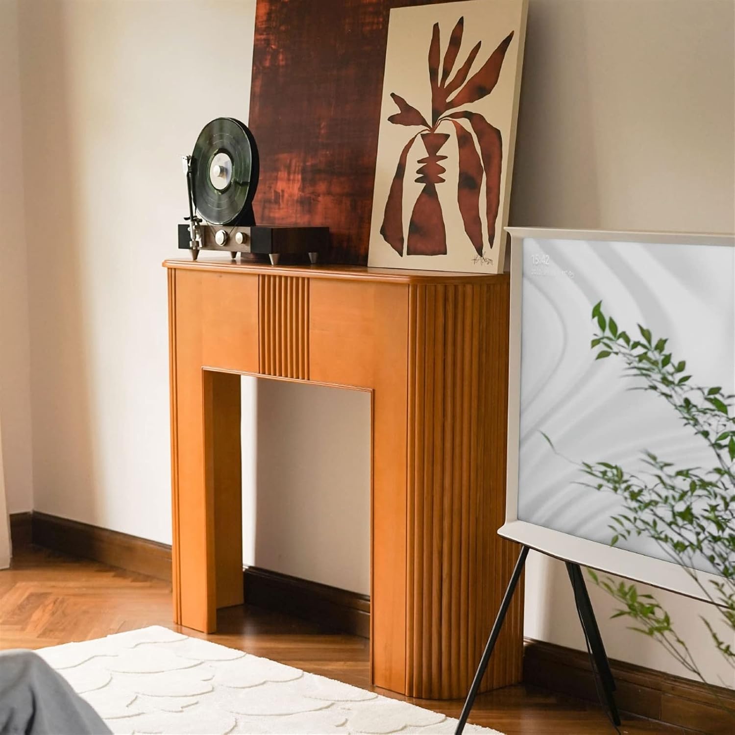 Lijiaxiuyc-101 Kaminofen Kaminsims Massivholz 129x34x110 cm One Color