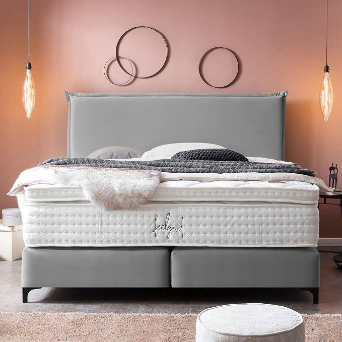 BettCo Boxspringbett London Velours Grau 140x200 Ohne Topper