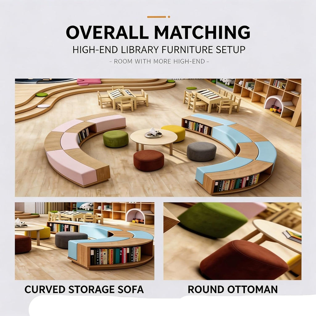 KIBONCY Gebogenes Rundes Bücherregal Bankett-Sofa 4x2m Bunt
