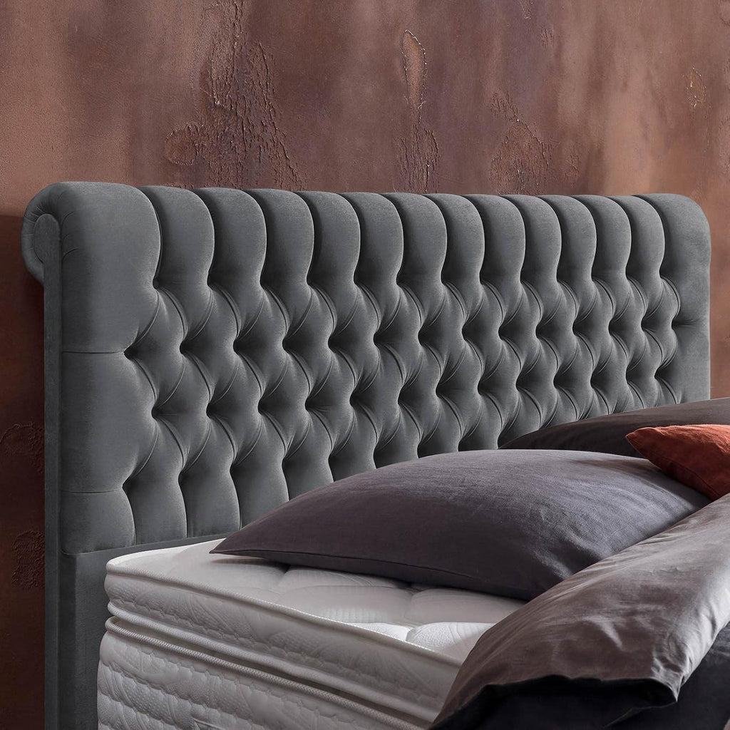 BettCo Chester Velours Boxspringbett 180x200 Dunkelgrau