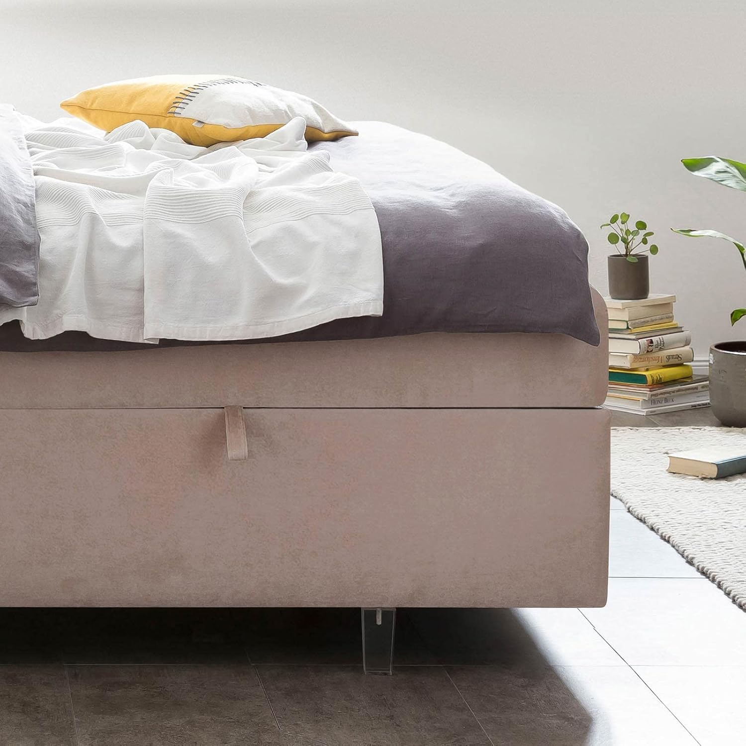 Bettco Boxspringbett Paris Samt 160X200 Ohne Topper Rosa