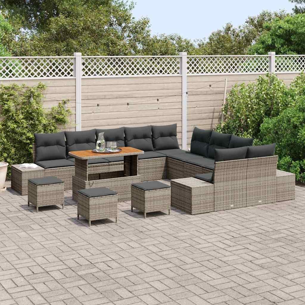 GFMGUEMV Gartenmöbel Set 14-Teilig Poly-Rattan Grau 110 Cm Tisch