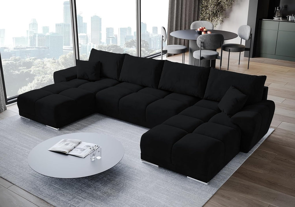BROMARKT NUBES U Ecksofa mit Schlaffunktion und Bettkasten 372x184x85 cm Graphit