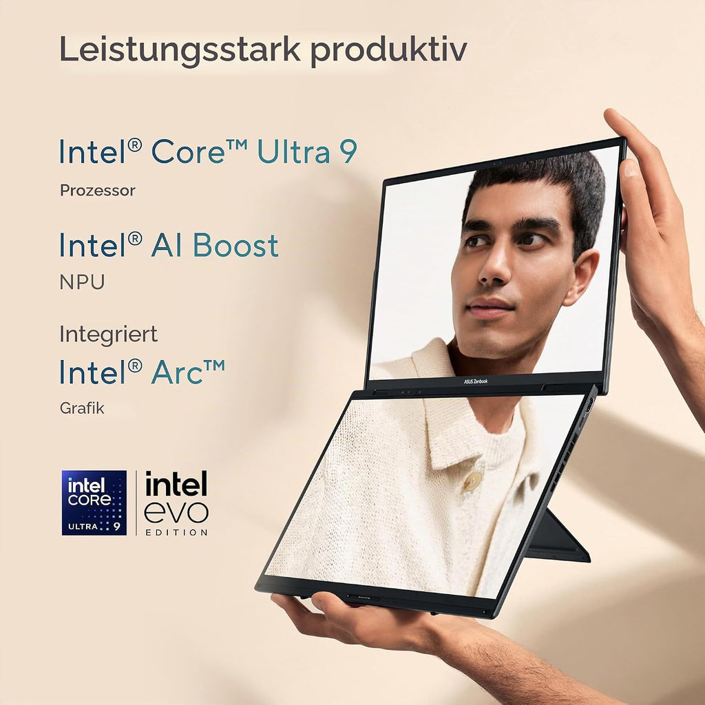 ASUS Zenbook Duo UX8406CA-PS99T 14 Zoll OLED 3K 120Hz Dual Touch Laptop Intel Core Ultra 9 32GB RAM 1TB SSD Grau