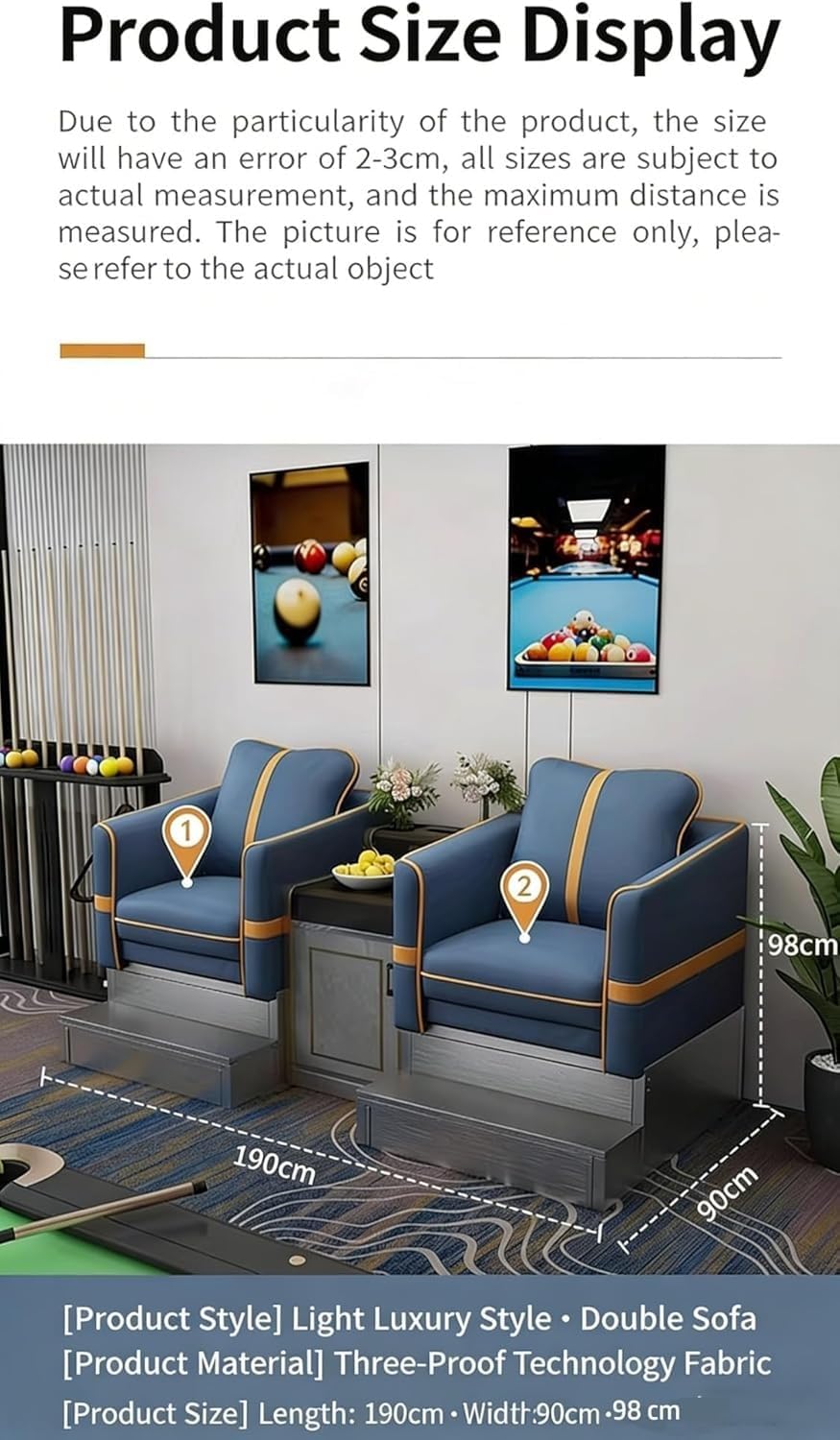 KIBONCY 3-Sitzer PU-Leder Billard Zuschauersofa Modulares Set Mehrfarbig