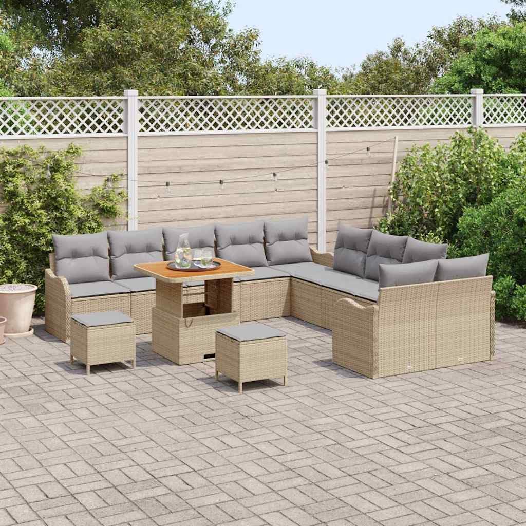 GFMGUEMV Poly Rattan Garten-Sofa-Set 13-Tlg. Beige & Hellgrau 80 cm
