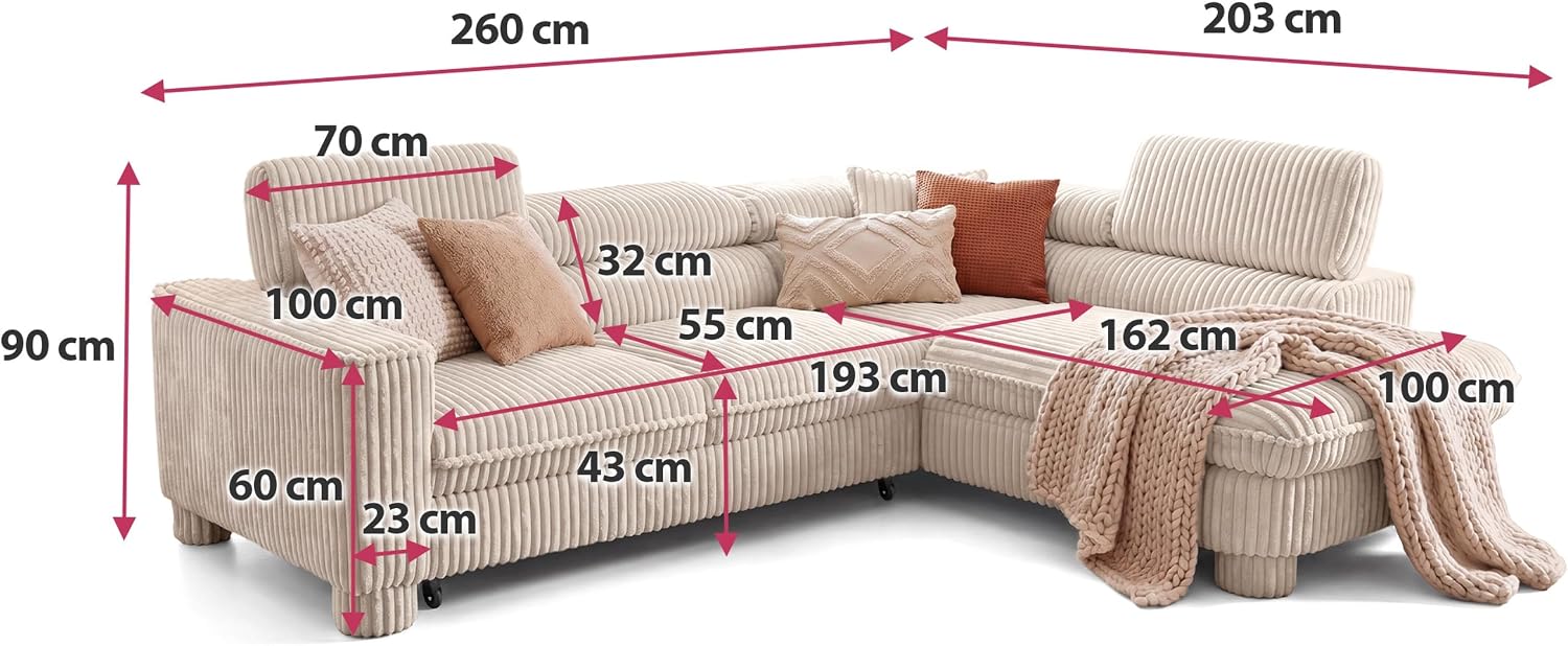 BROMARKT Cavello Ecksofa Mit Schlaffunktion Dunkelgrün Rechts