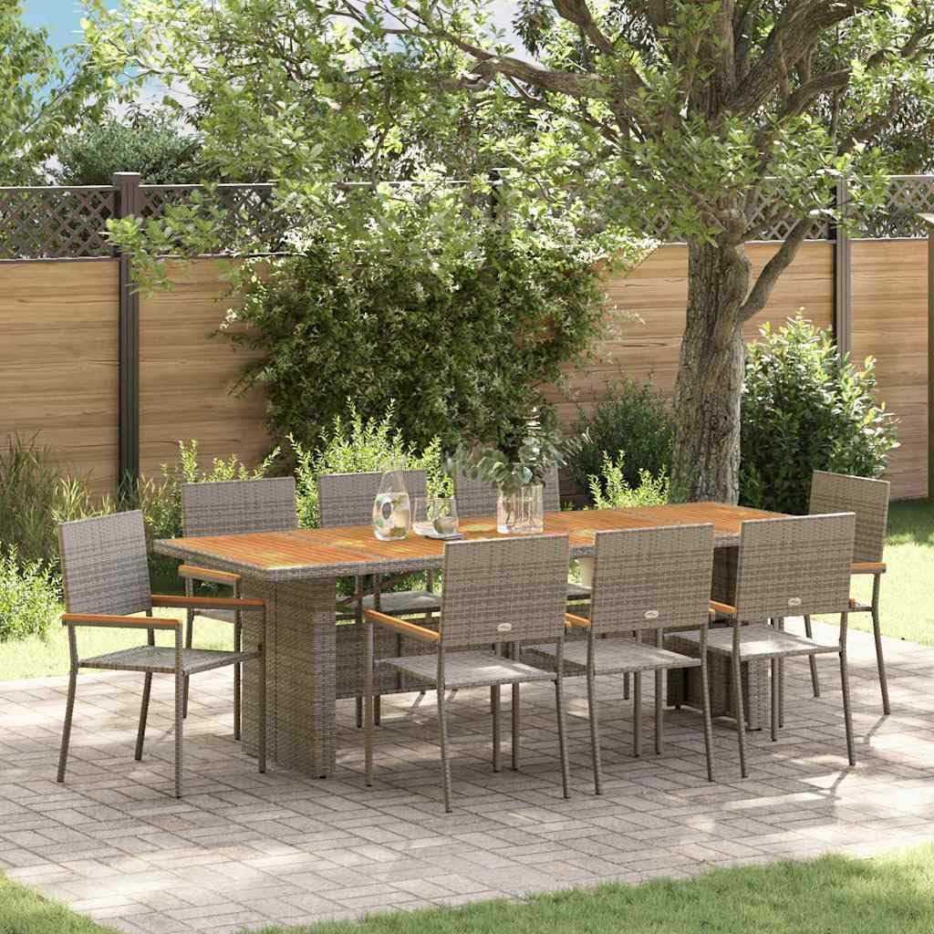GFMGUEMV Gartenmöbel Set Grau Poly-Rattan 9-teilig