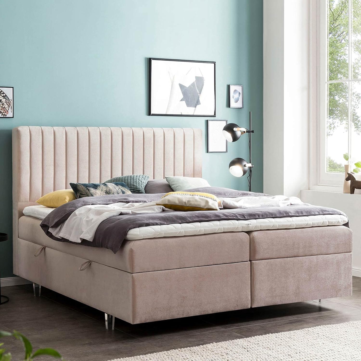 Bettco Boxspringbett Paris Samt 160X200 Ohne Topper Rosa